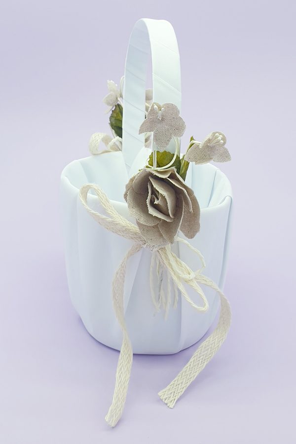 FGB-002-1-Beige and White Flower Girl Basket FGB-002-1-Beige and White Flower Girl Basket