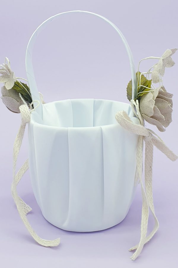 FGB-002-Beige and White Flower Girl Basket