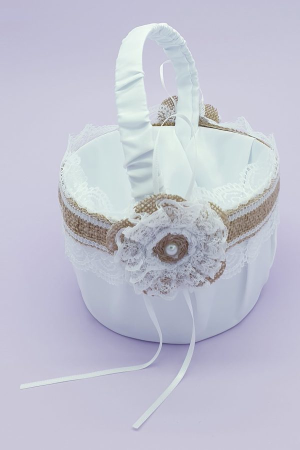 FGB-003-1-Brown and White Flower Girl Basket FGB-003-1-Brown and White Flower Girl Basket