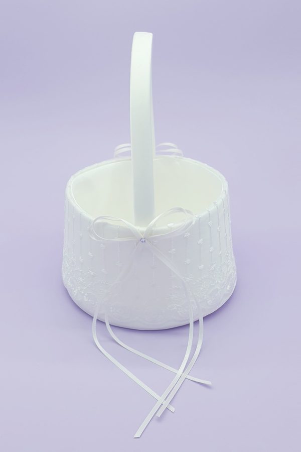FGB-005-1-White Flower Girl Basket FGB-005-1-White Flower Girl Basket