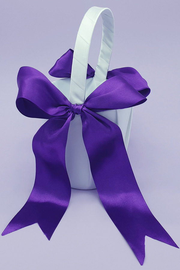 FGB-008-1-Violet and White Flower Girl Basket FGB-008-1-Violet and White Flower Girl Basket