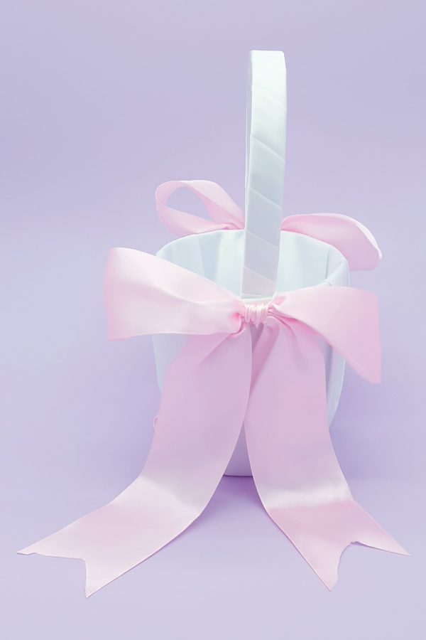 FGB-009-1-Pink and White Flower Girl Basket FGB-009-1-Pink and White Flower Girl Basket