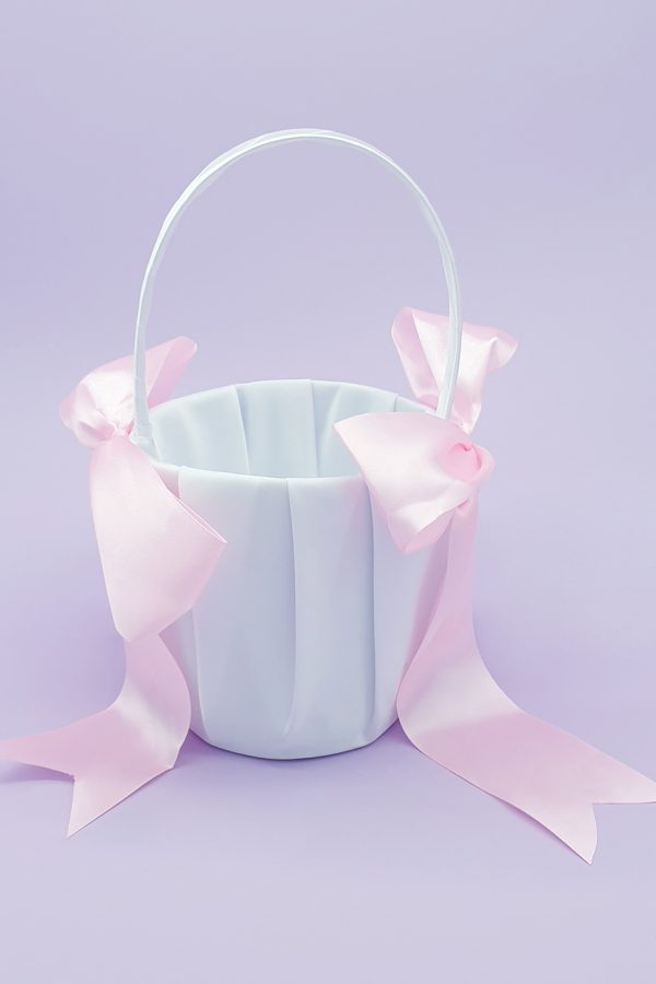 FGB-009-Pink and White Flower Girl Basket