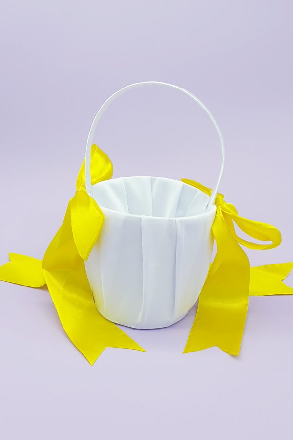 FGB-010-Yellow and White Flower Girl Basket