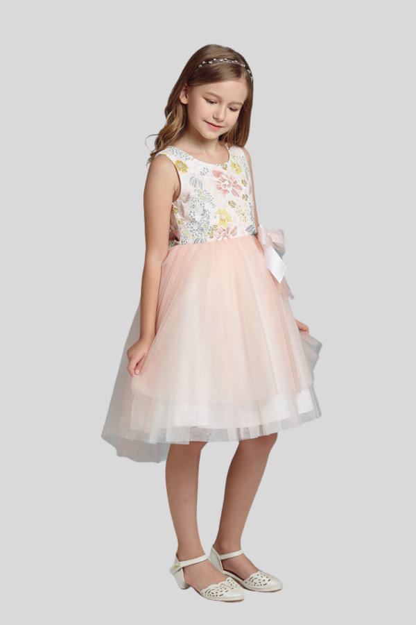 Ava Flower Patterned Flower Girl Dress with Blush Pink Skirt Ava Flower Patterned Flower Girl Dress with Blush Pink Skirt