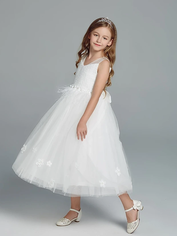 Lilah White Princess Flower Girl Dress