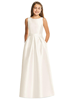 Ivory Satin Twill Diamond Cutout Junior Bridesmaids Dress