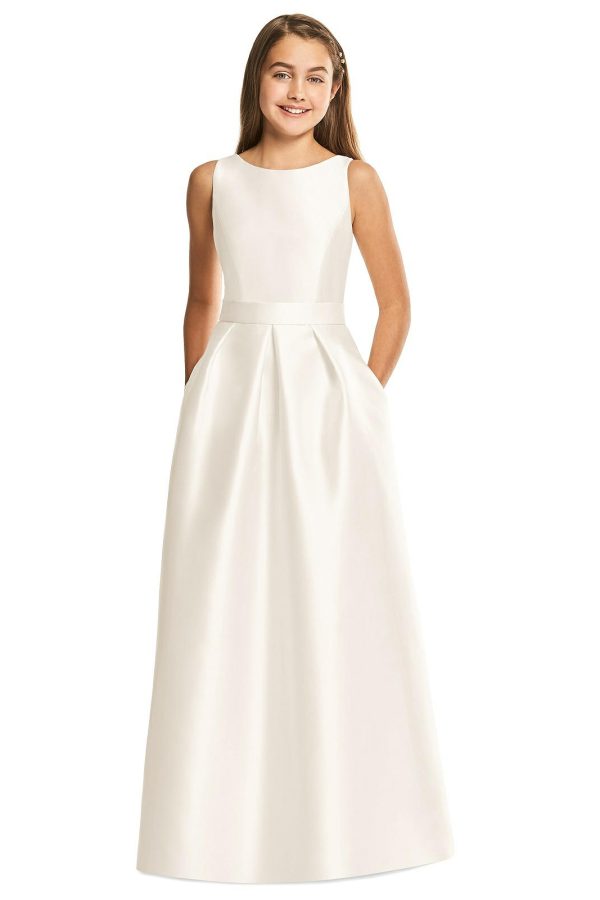 Ivory Satin Twill Diamond Cutout Junior Bridesmaids Dress