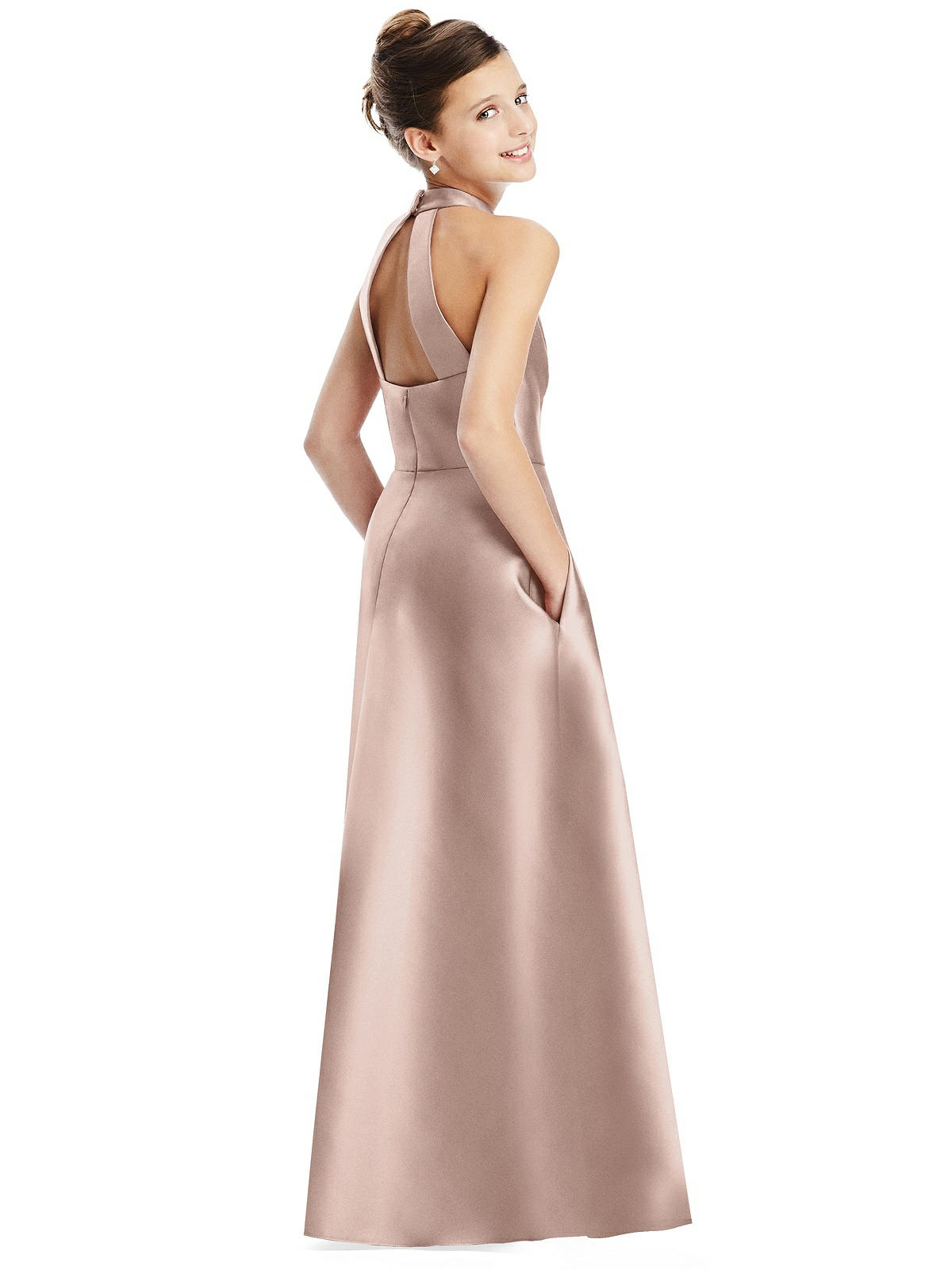 Toasted Sugar Satin Twill Halter Neck Junior Bridesmaids Dress