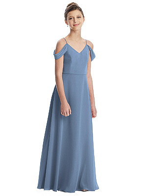 Windsor Blue Off Shoulder Chiffon Junior Bridesmaids Dress