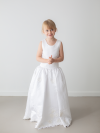 Reese White Floral Embroidered Satin Flower Girl Dress by Talia Sarah