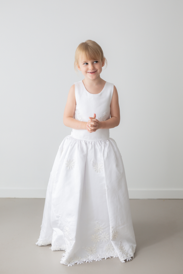 Reese White Floral Embroidered Satin Flower Girl Dress by Talia Sarah Reese White Floral Embroidered Satin Flower Girl Dress by Talia Sarah