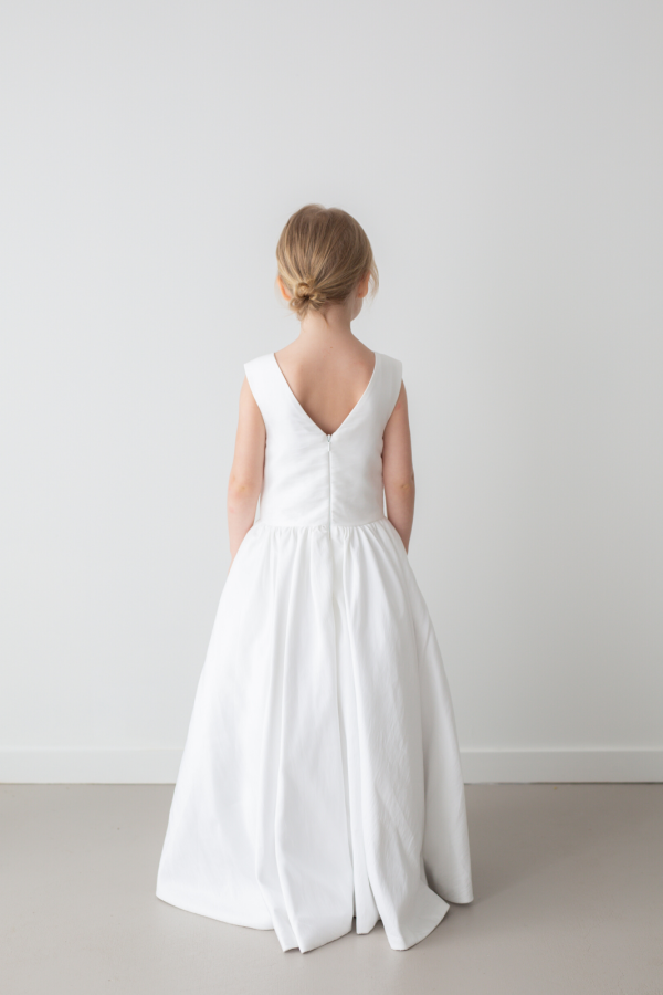 Jade White Princess Satin Flower Girl Dress by Talia Sarah Jade White Princess Satin Flower Girl Dress by Talia Sarah