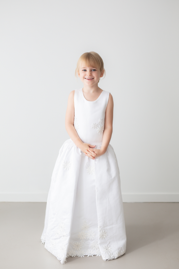 Reese White Floral Embroidered Satin Flower Girl Dress by Talia Sarah Reese White Floral Embroidered Satin Flower Girl Dress by Talia Sarah