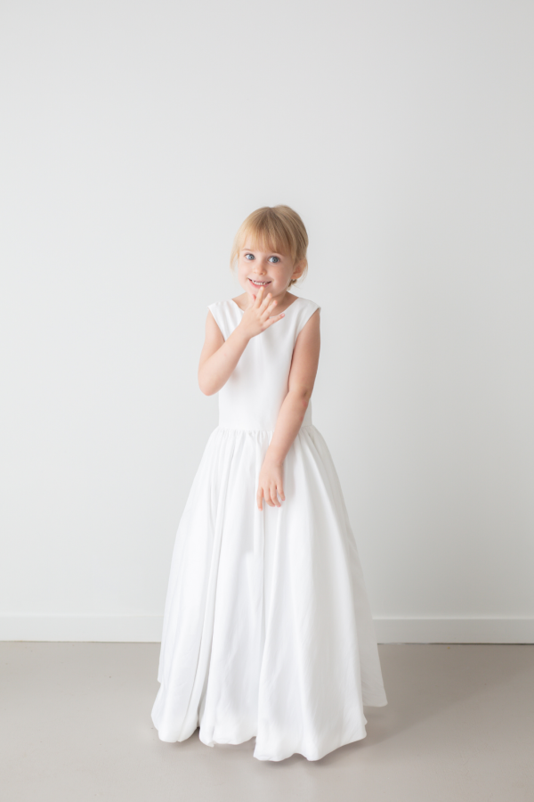 Jade White Princess Satin Flower Girl Dress by Talia Sarah Jade White Princess Satin Flower Girl Dress by Talia Sarah