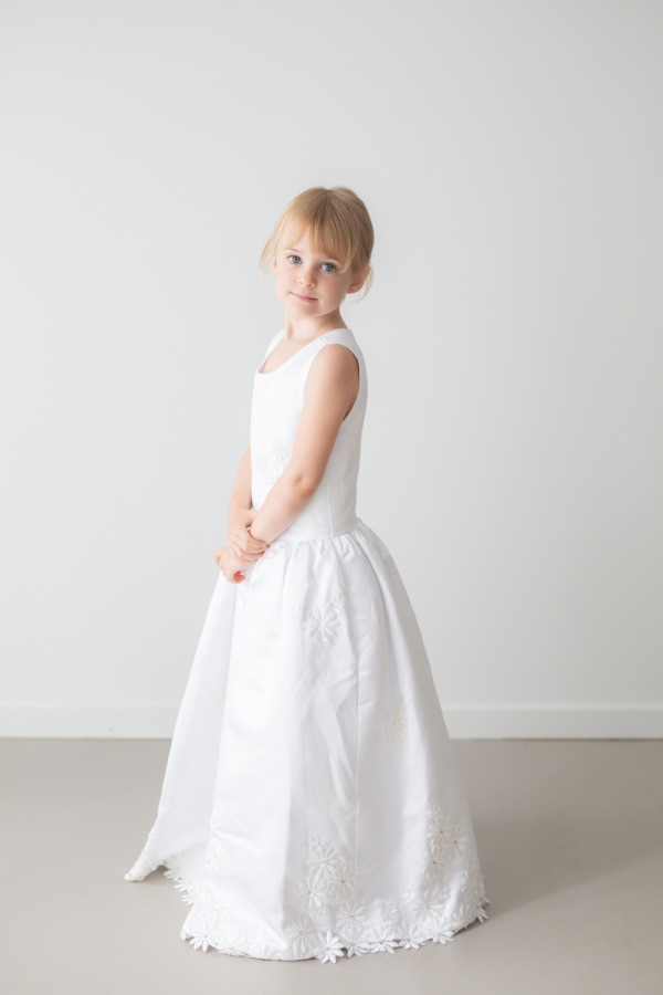 Reese White Floral Embroidered Satin Flower Girl Dress by Talia Sarah Reese White Floral Embroidered Satin Flower Girl Dress by Talia Sarah