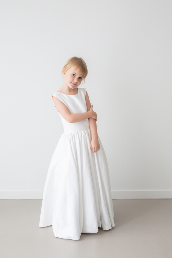 Jade White Princess Satin Flower Girl Dress by Talia Sarah Jade White Princess Satin Flower Girl Dress by Talia Sarah