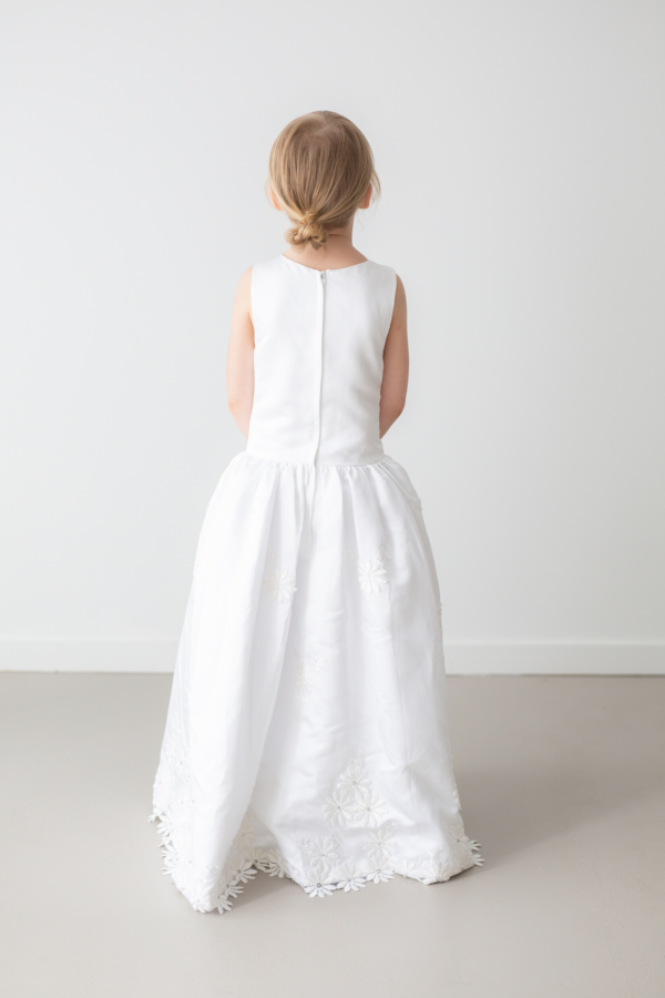 Reese White Floral Embroidered Satin Flower Girl Dress by Talia Sarah Reese White Floral Embroidered Satin Flower Girl Dress by Talia Sarah