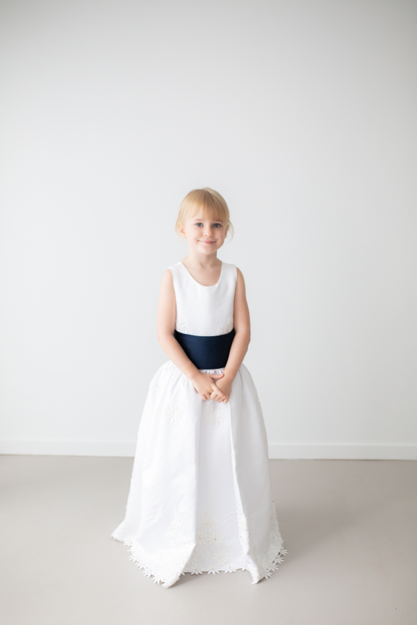 Reese White Floral Embroidered Satin Flower Girl Dress by Talia Sarah Reese White Floral Embroidered Satin Flower Girl Dress by Talia Sarah