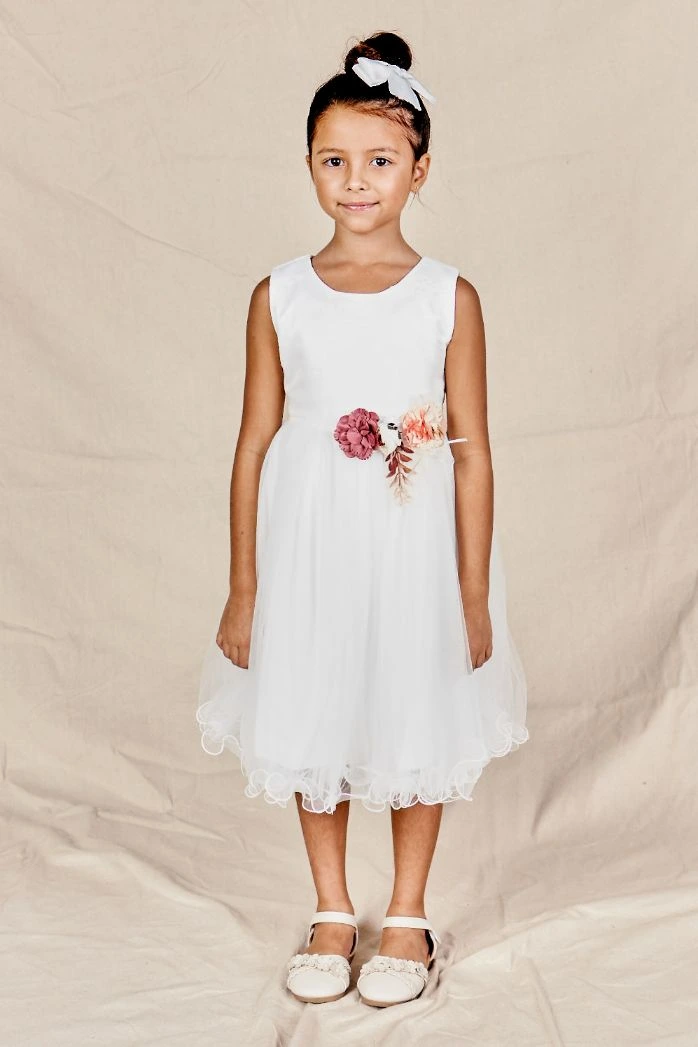 Charlotte Flower Girl Dress With Floral Waistband White Flower Girl Dress Brisbane Australia