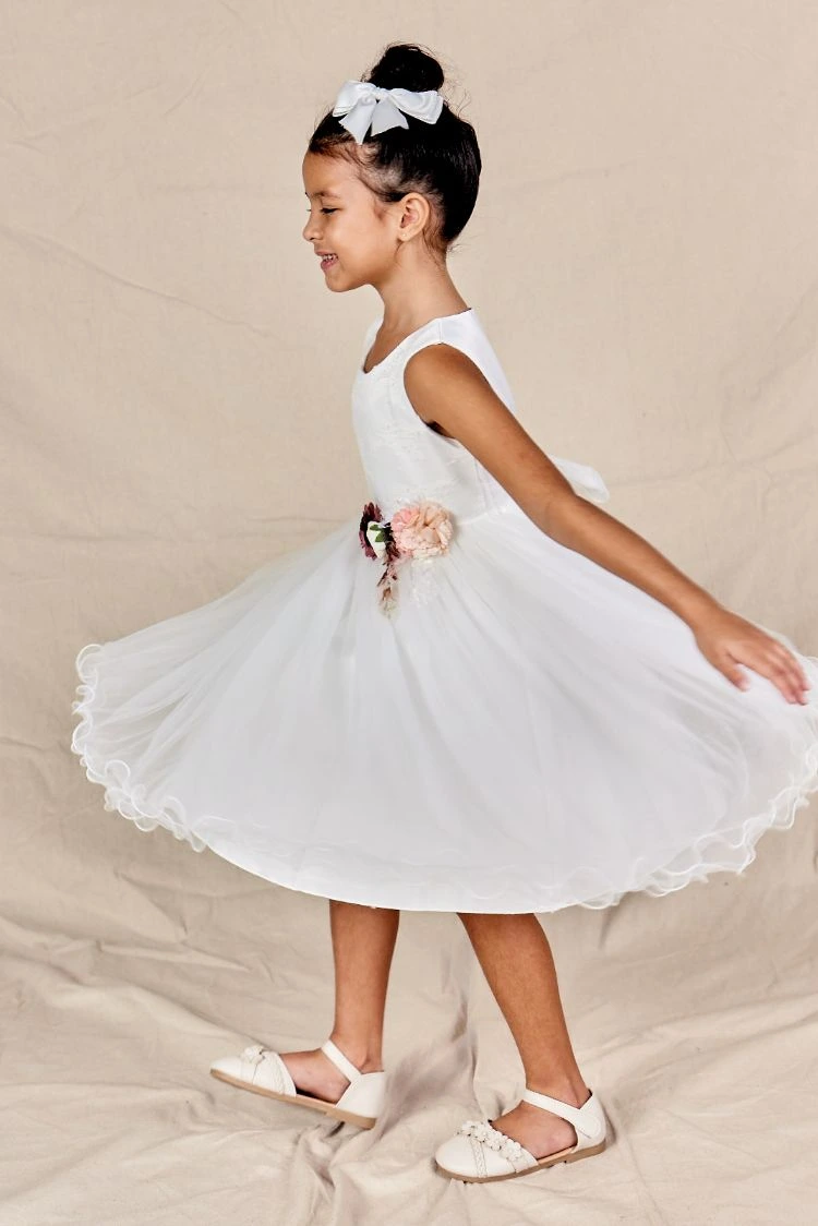 Charlotte Flower Girl Dress With Floral WaistbandSide White Flower Girl Dress Brisbane Australia