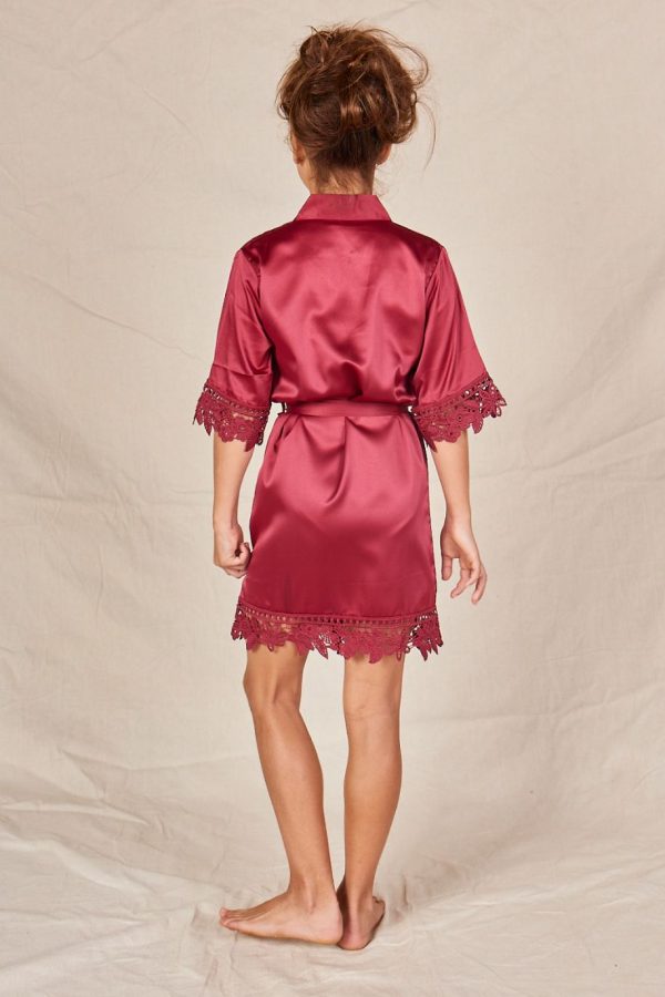 EllaLaceSatinKidsRobeFlowerGirlsOnlyBurgundy3 Ella Burgundy Lace Satin Flower Girl Robe