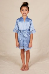 Ella Lace Satin Kids Robe Flower Girls Only Dusty Blue