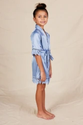 Ella Lace Satin Kids Robe Flower Girls Only Dusty Blue