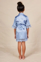 Ella Lace Satin Kids Robe Flower Girls Only Dusty Blue