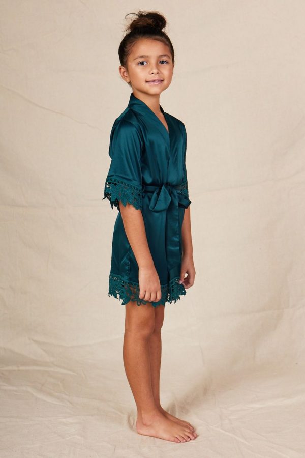 EllaLaceSatinKidsRobeFlowerGirlsOnlyEmeraldGreen2 Ella Lace Satin Kids Robe Flower Girls Only Emerald Green