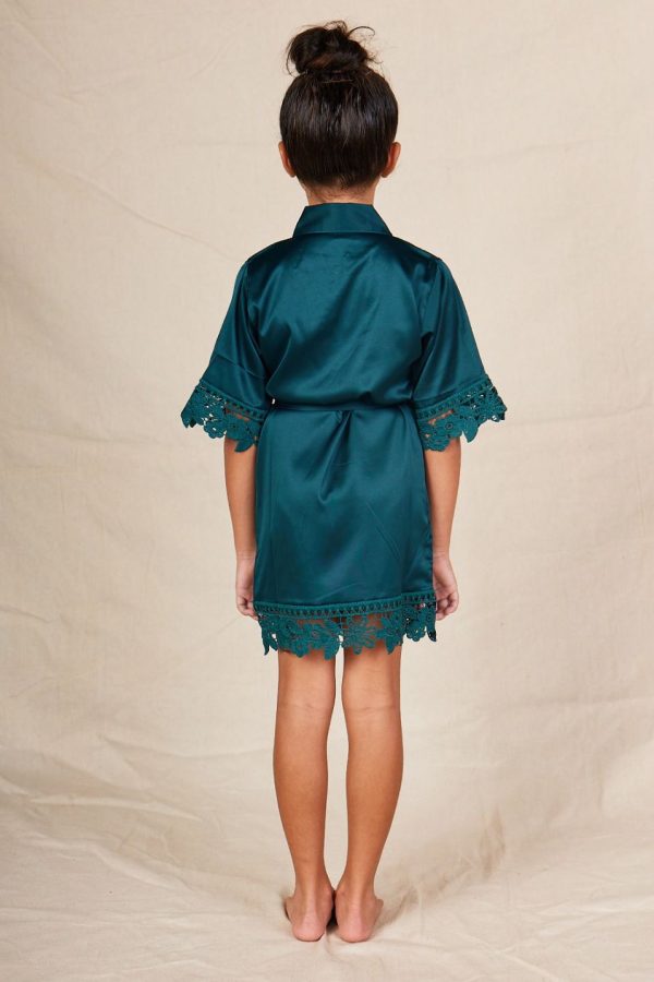 EllaLaceSatinKidsRobeFlowerGirlsOnlyEmeraldGreen3 Ella Lace Satin Kids Robe Flower Girls Only Emerald Green