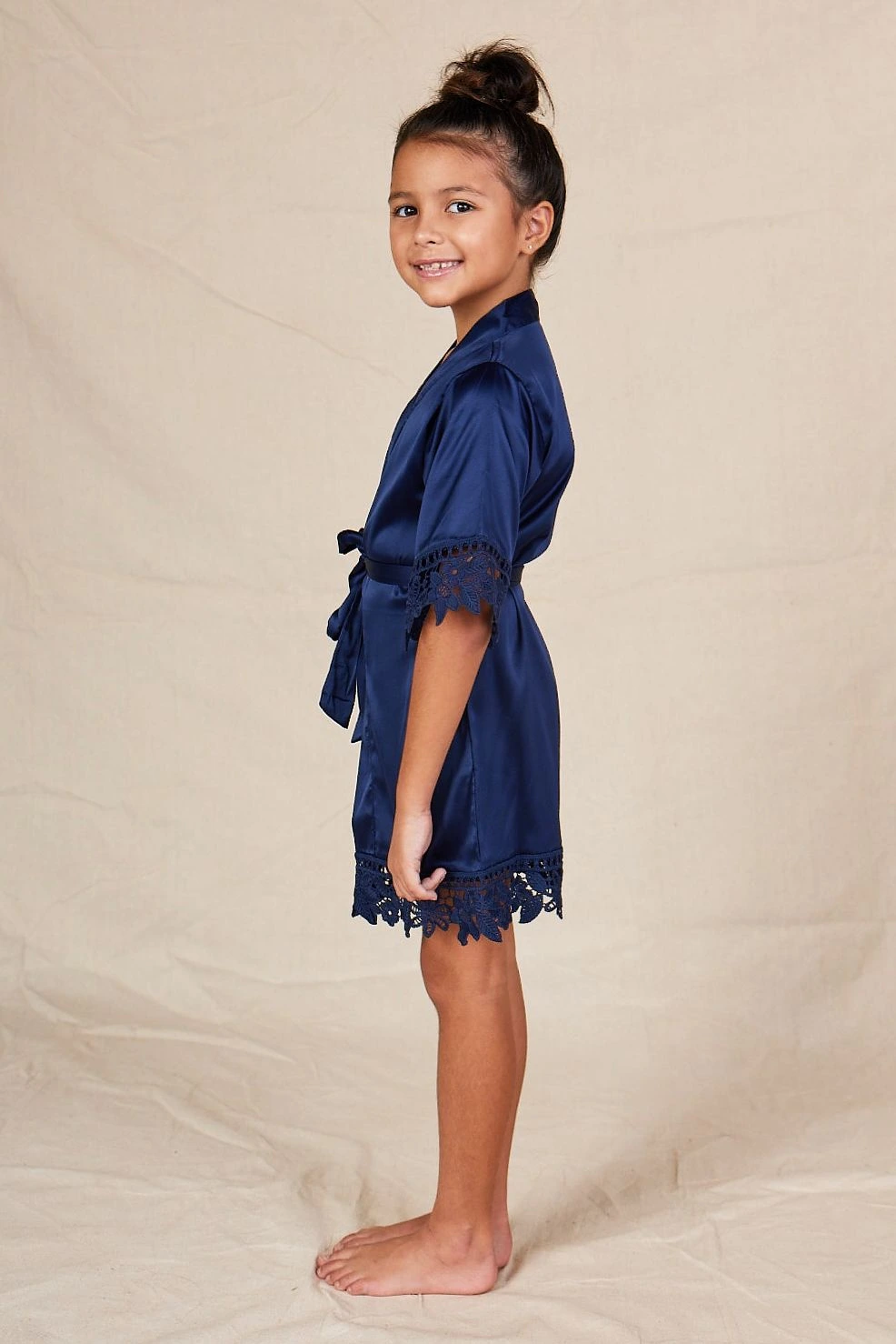 EllaLaceSatinKidsRobeFlowerGirlsOnlyNavy2 Navy Flower Girl Robe