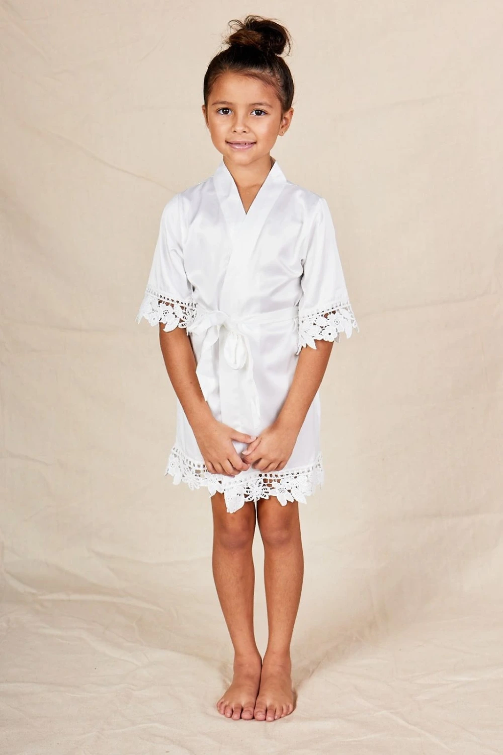 White Satin Lace Flower Girl Robe