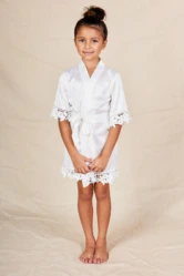 White Satin Lace Flower Girl Robe