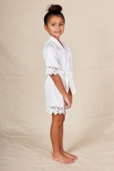 White Satin Lace Flower Girl Robe