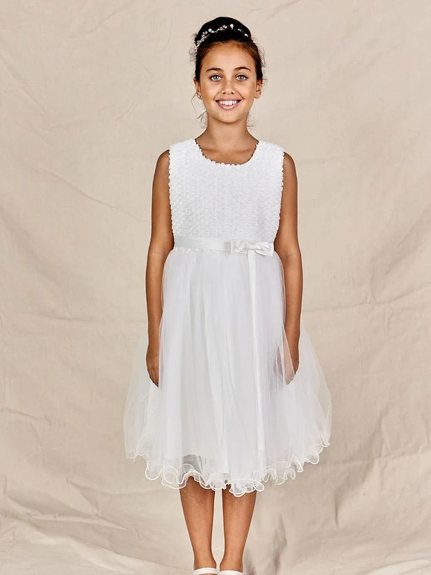 Tea Length White Layered Flower Girl Dress Mia Sydney Australia