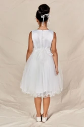 Tea Length White Layered Flower Girl Dress Mia Sydney Australia Back