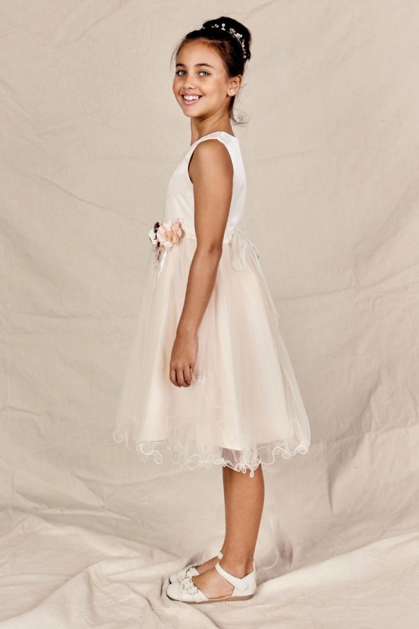 PhoebeFlowerGirlDressChampagneSide Flower Girl Phoebe Dress Brisbane Champagne Side Image