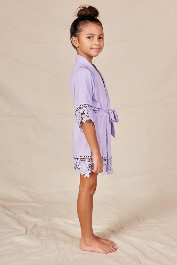 RosaLaceCottonFlowerGirlRobeLilac2 Light Purple Rosa Cotton Lace Kids Flower Girl Robe