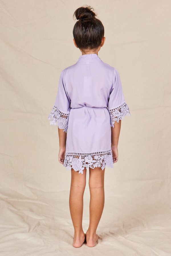 RosaLaceCottonFlowerGirlRobeLilac3 Light Purple Rosa Cotton Lace Kids Flower Girl Robe