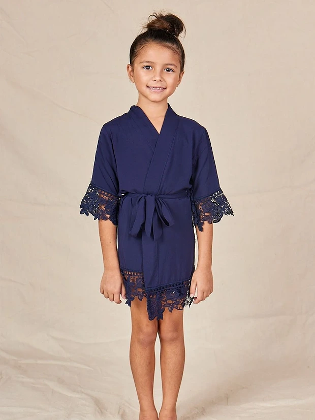 Rosa Navy Cotton Lace Flower Girl Robe