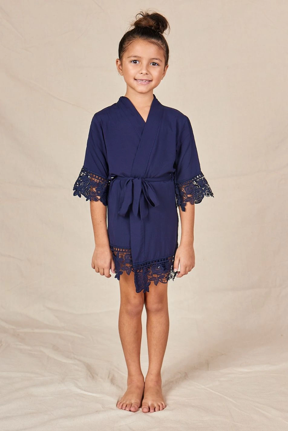 RosaLaceCottonFlowerGirlRobeNavy Rosa Navy Cotton Lace Flower Girl Robe