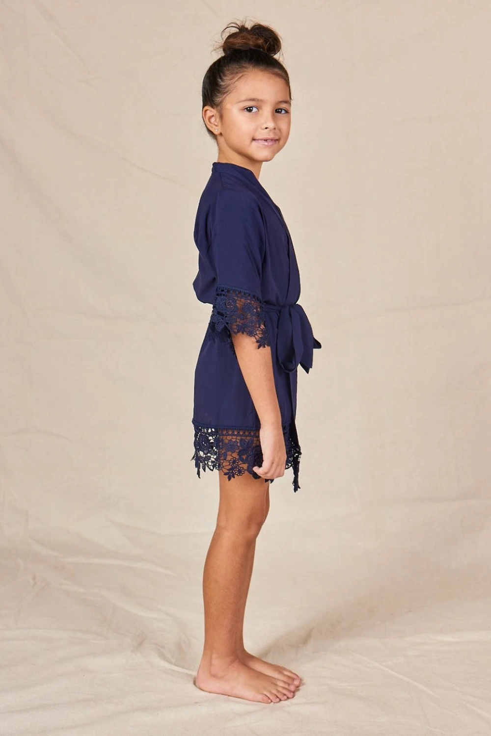 RosaLaceCottonFlowerGirlRobeNavy2 Rosa Navy Cotton Lace Flower Girl Robe