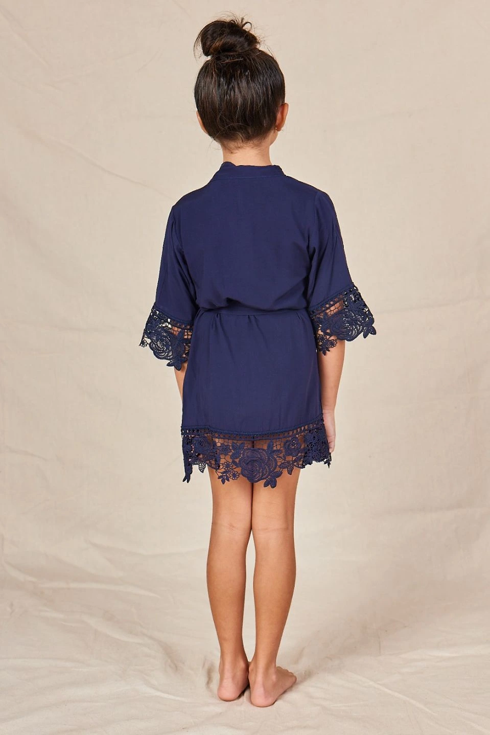 RosaLaceCottonFlowerGirlRobeNavy3 Rosa Navy Cotton Lace Flower Girl Robe