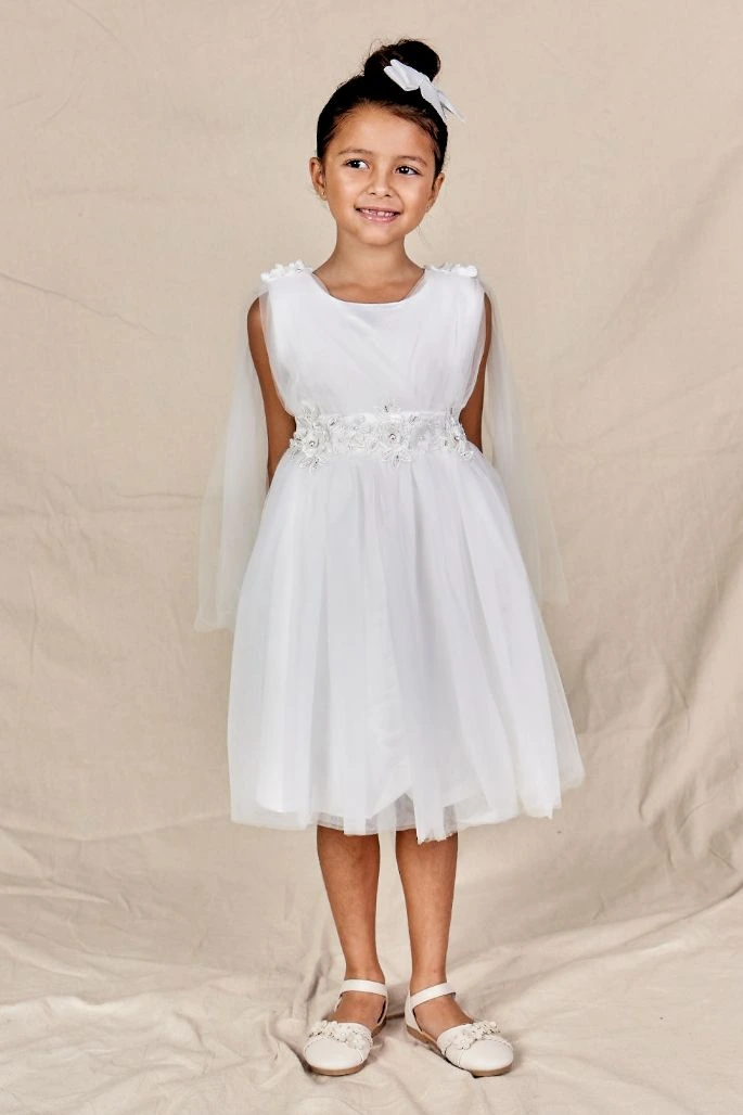 Sophia Soft Tulle Cape Sleeve Princess Flower Girl Dress