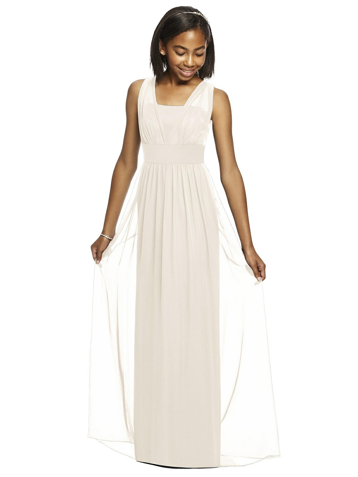 Ivory White Shirred Bodice Chiffon Junior Bridesmaids Dress