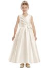 Ivory Pleated Satin Flower Girl Dress with Bow