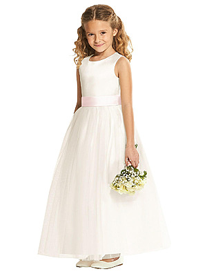 Beccy Flower Girl Dress in Ivory with Blush Sash