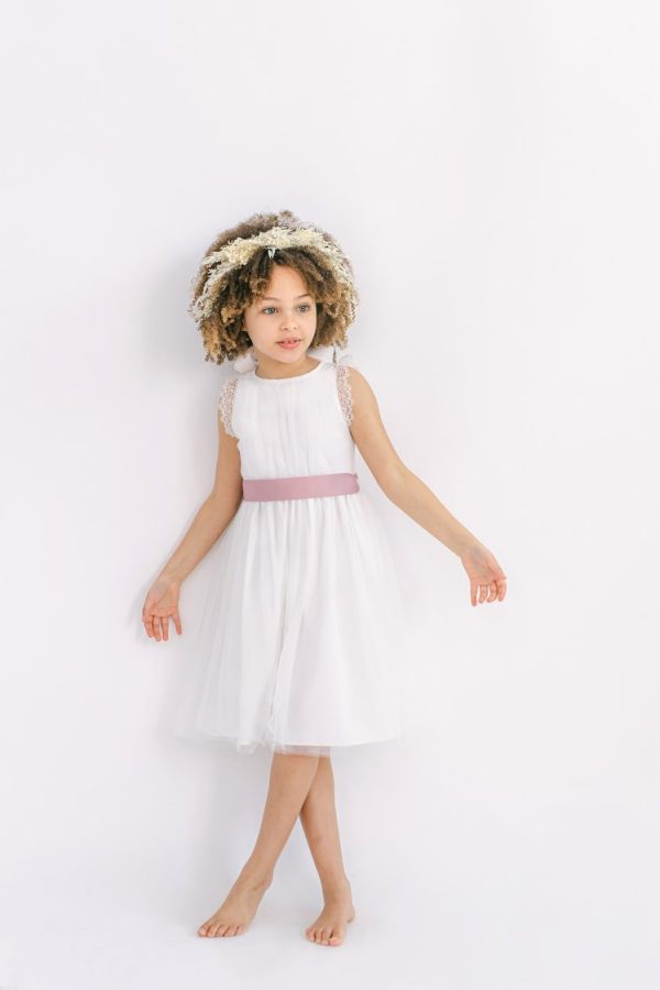 Milla Flower Girl Dress in Ivory with Sash Milla Flower Girl Dress in Ivory with Sash
