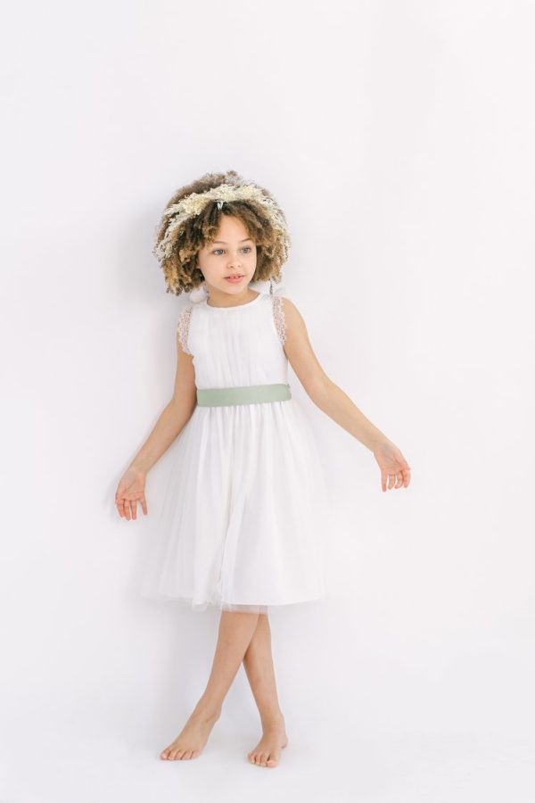 Milla Flower Girl Dress in Ivory with Sash Milla Flower Girl Dress in Ivory with Sash